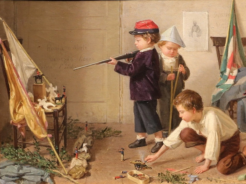 1836-Gioacchino Toma - Bambini che giocano coi soldatini ispirati alle guerre risorgimentali e Garibaldi